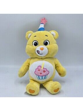 BIRTHDAY BEAR 10" Yellow Care Bears Plush CUPCAKE PARTY HAT 2022 Stuffed Animal